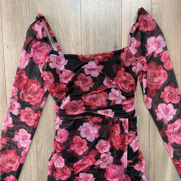 Pink and Red Floral Long Sleeve Mini Dress - Picture 7 of 13